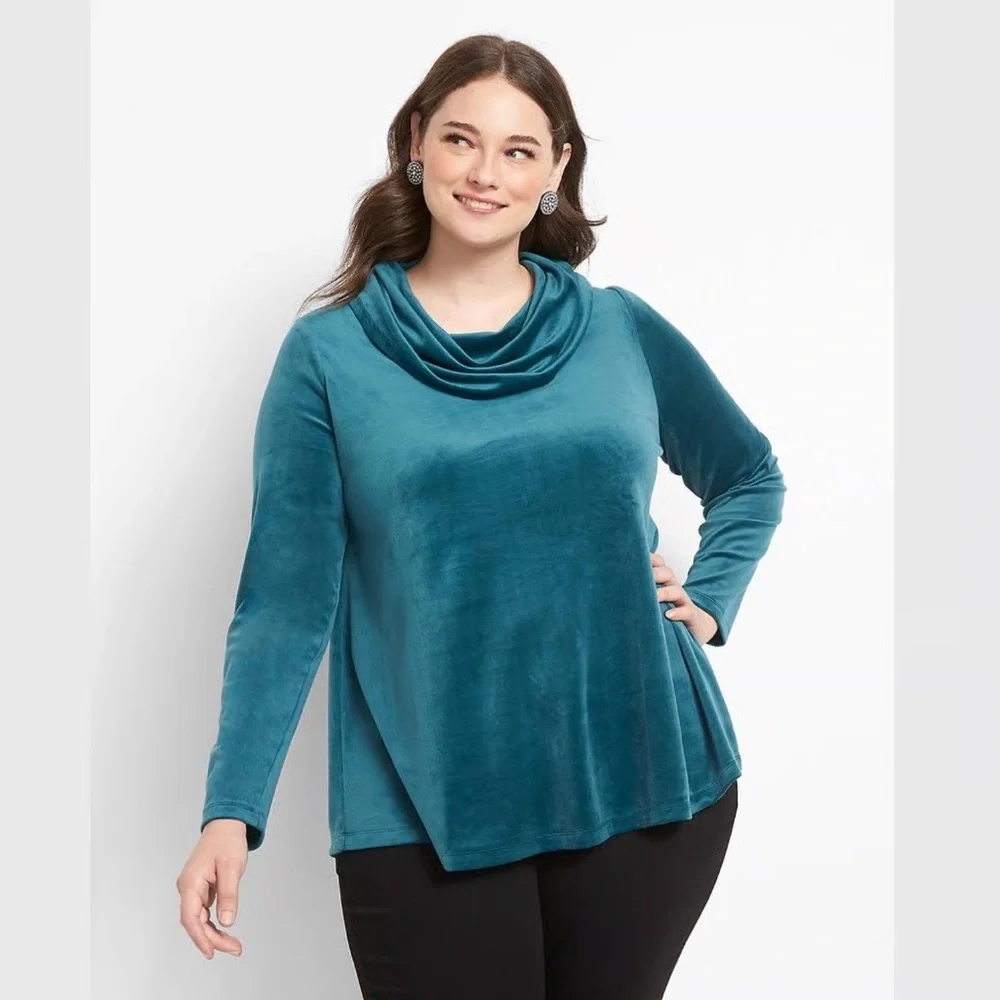 DKNY Teal Velvet Cowl Neck Sweater - Picture 1 of 6